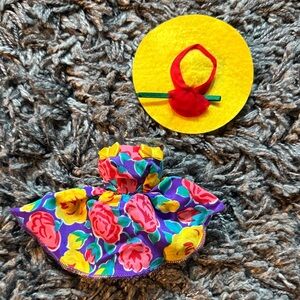 Vintage Barbie Doll Dress with Yellow Hat